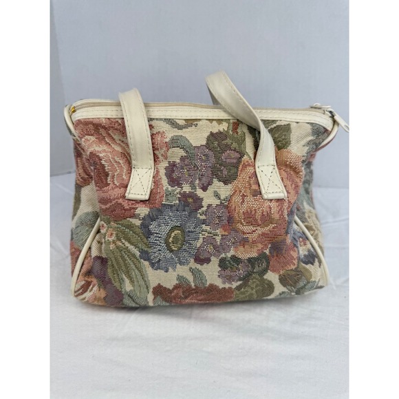 Mitzi Vintage Floral Tapestry Handbag Cream Faux Leather Trim Gold Medallion - Picture 5 of 13